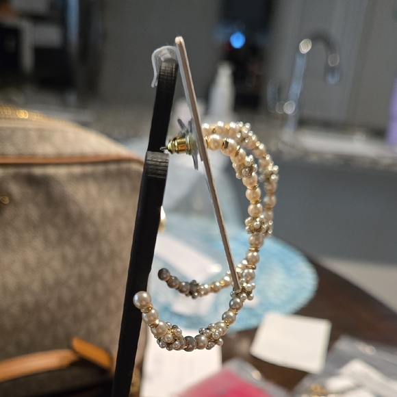 NWT Marchesa Silver and Pearl Embellished Hoop Earrings - Picture 2 of 3